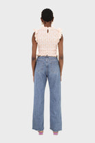 Ivory and bright orange floral print ruched tank_9