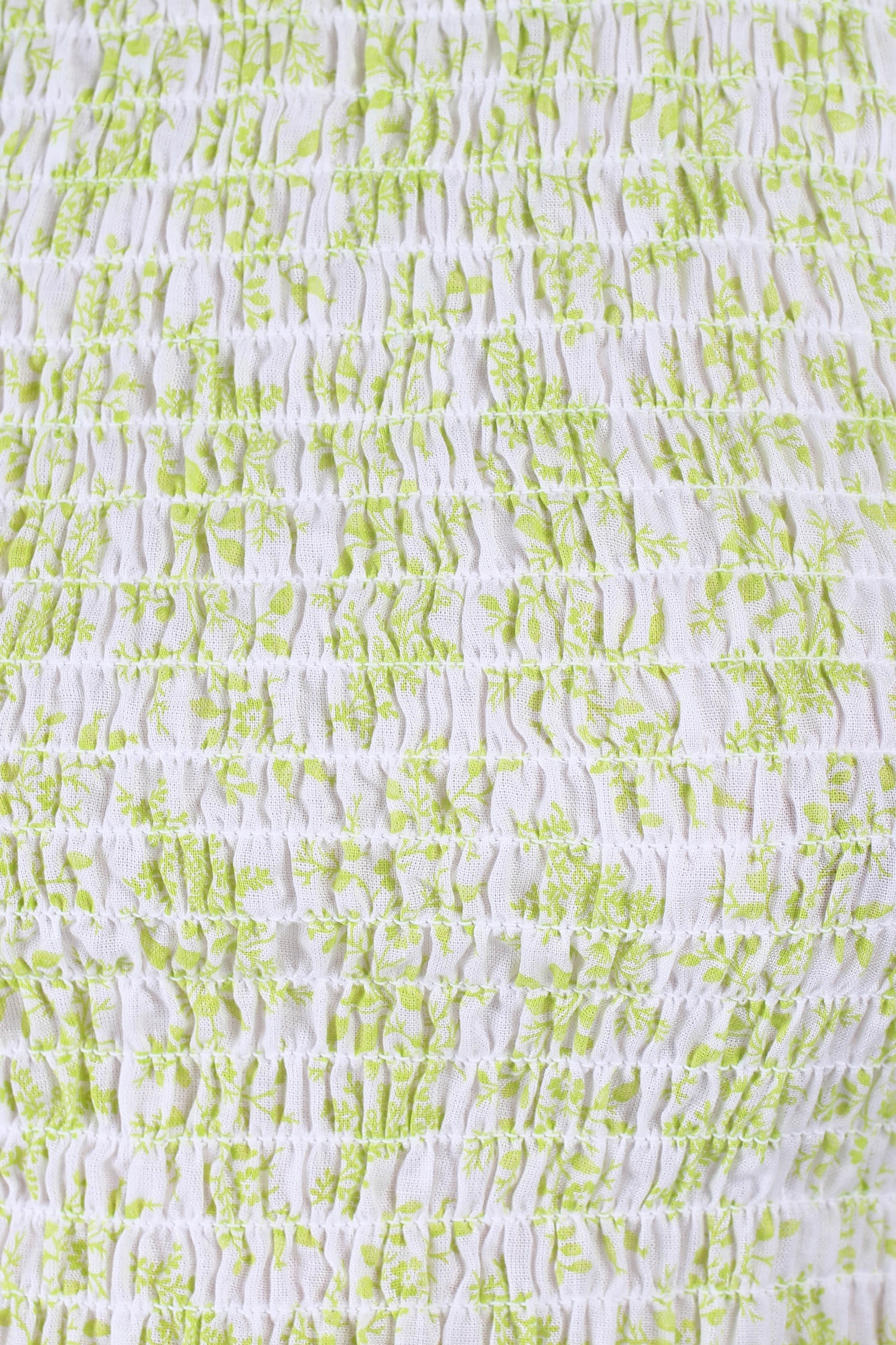 Ivory and bright green floral print ruched tank_11