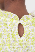 Ivory and bright green floral print ruched tank_5