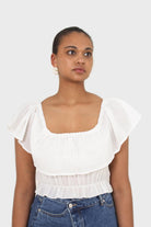 Ivory off shoulder large tier peasant top_11
