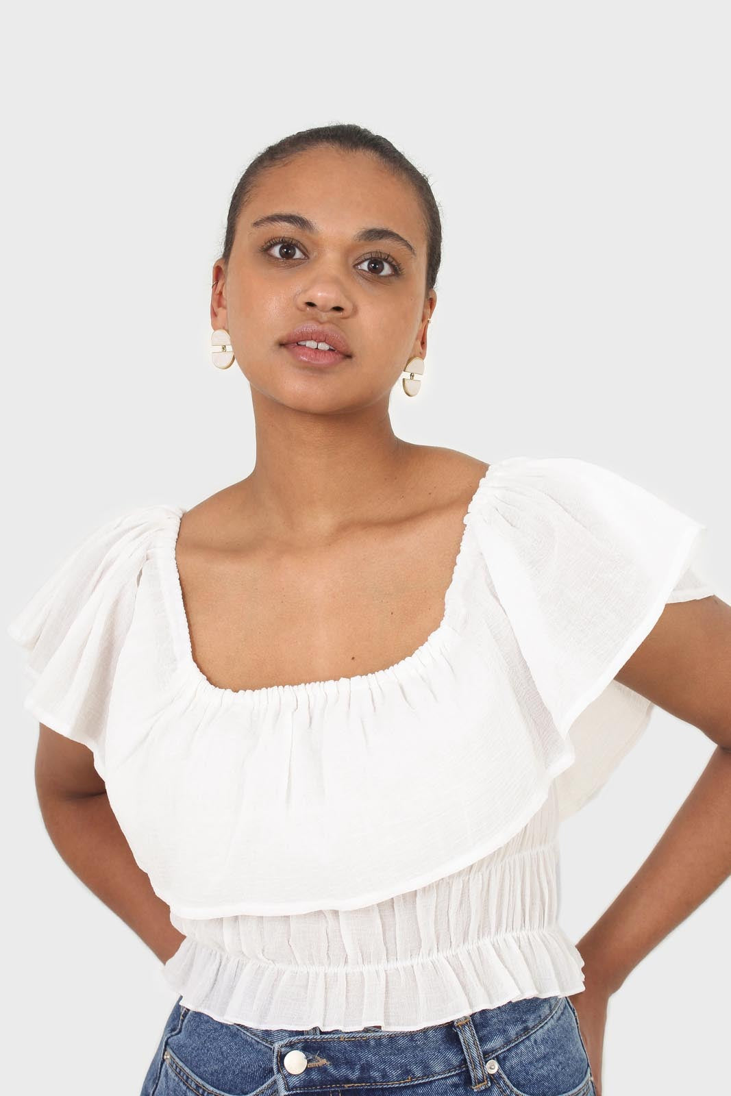 Ivory off shoulder large tier peasant top_9