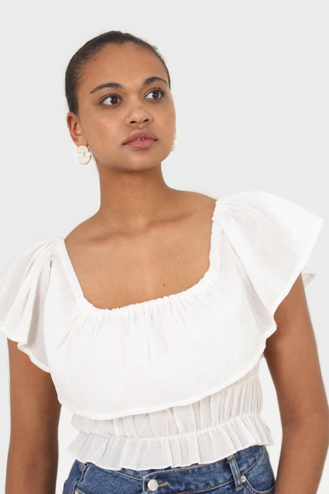 Ivory off shoulder large tier peasant top_12
