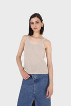 Pale beige V neck knit tank_5