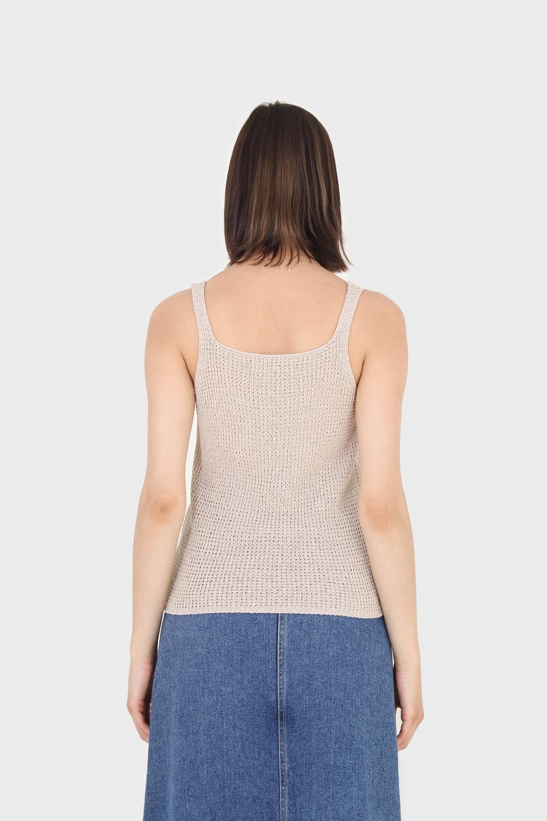 Pale beige V neck knit tank_2