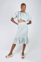 Khaki gingham off shoulder wrap top - set_8