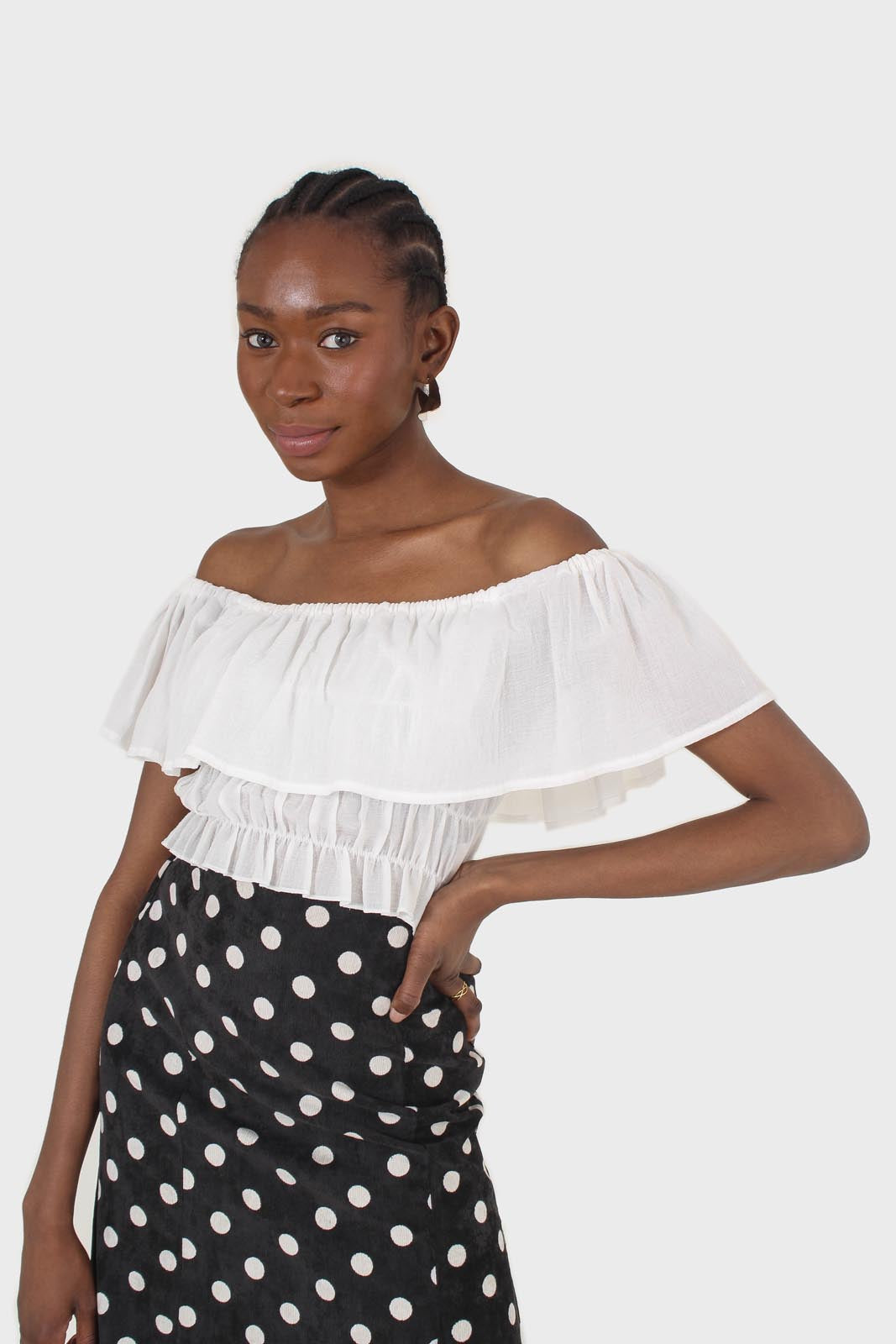 Ivory off shoulder large tier peasant top_6