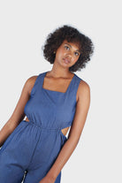 Blue chambray peek back square neck jumpsuit_5