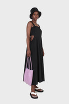 Black open back ruched strap maxi dress_6