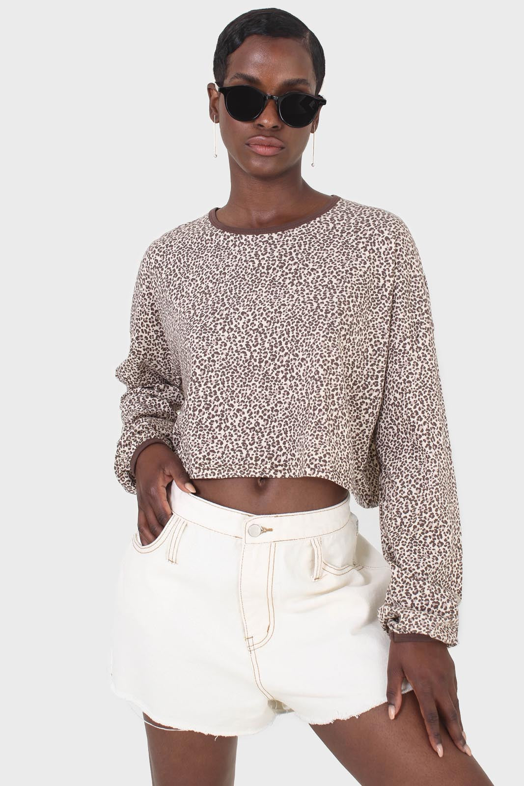 Ivory and brown contrast stitch tie waist denim shorts - 797_5