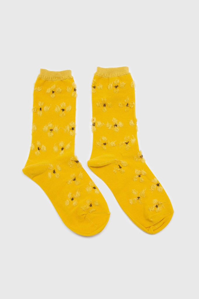 Mustard yellow tufted daisy socks_3