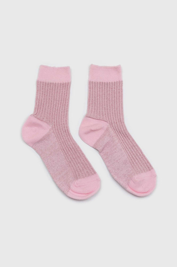 Pale pink metallic vertical stripe socks_4
