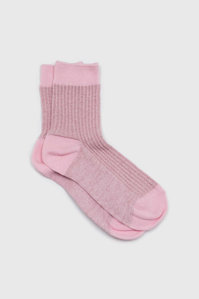 Pale pink metallic vertical stripe socks_1