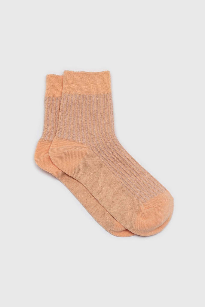 Sherbet orange metallic vertical stripe socks_1