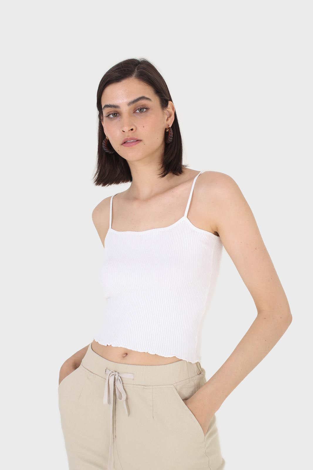 Ivory wave trim strappy knit tank_6