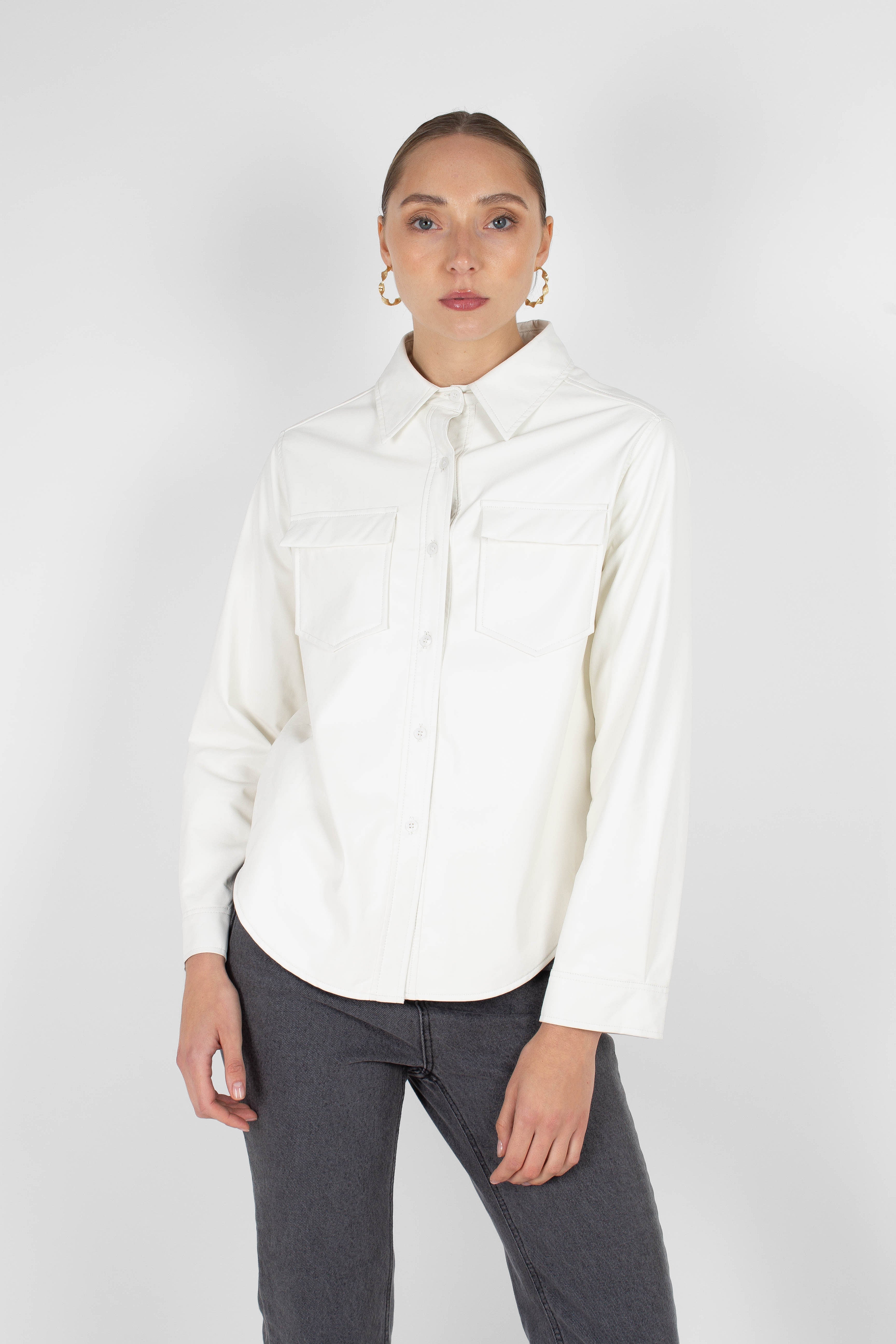Bone white vegan leather shirt_11