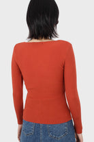 Orange cross front chest knit top_3