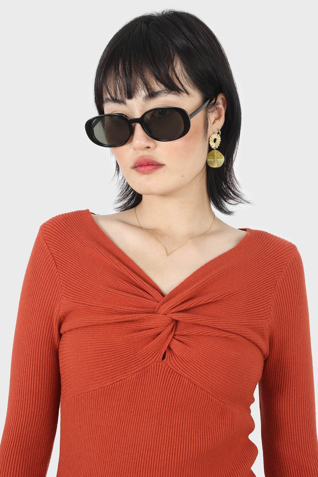 Orange cross front chest knit top_7