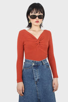 Orange cross front chest knit top_5