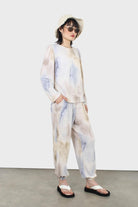 Beige and blue tie dye long sleeved top_13