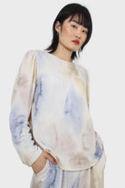 Beige and blue tie dye long sleeved top_1