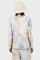 Beige and blue tie dye long sleeved top_7