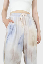 Beige and blue tie dye loose fit trousers_5