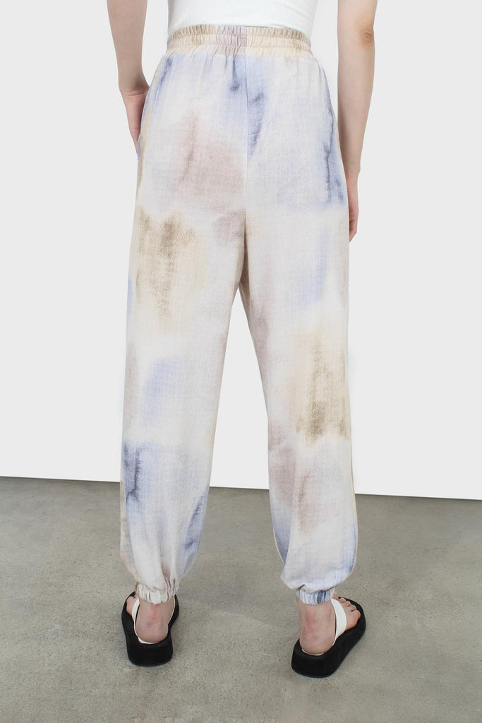 Beige and blue tie dye loose fit trousers_3