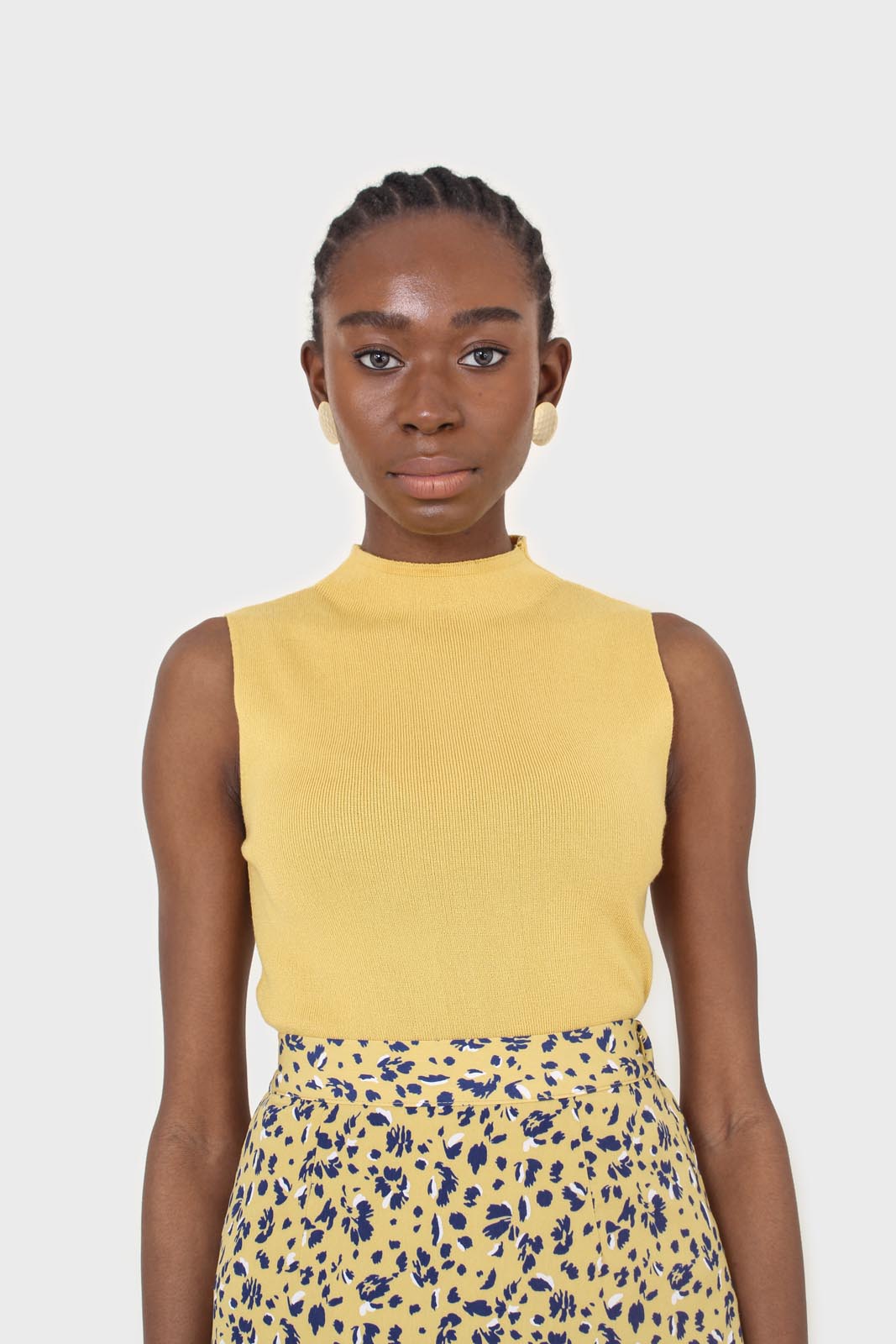 Mustard sleeveless mock neck knit tank_3