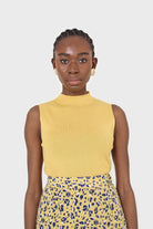 Mustard sleeveless mock neck knit tank_3