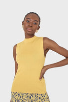 Mustard sleeveless mock neck knit tank_1