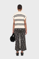 Black and white blotch print satin loose fit trousers_4