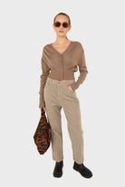 Cocoa brown V-neck cropped cardigan_1