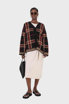 Black and beige bold checked cardigan_3
