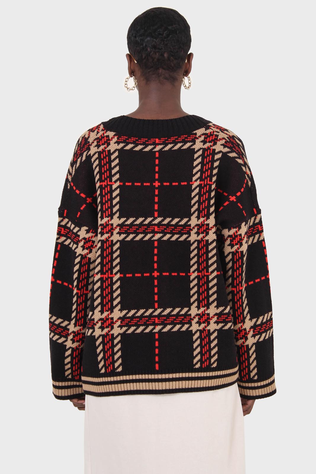 Black and beige bold checked cardigan_2