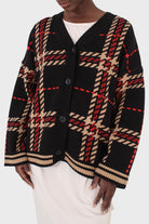 Black and beige bold checked cardigan_8