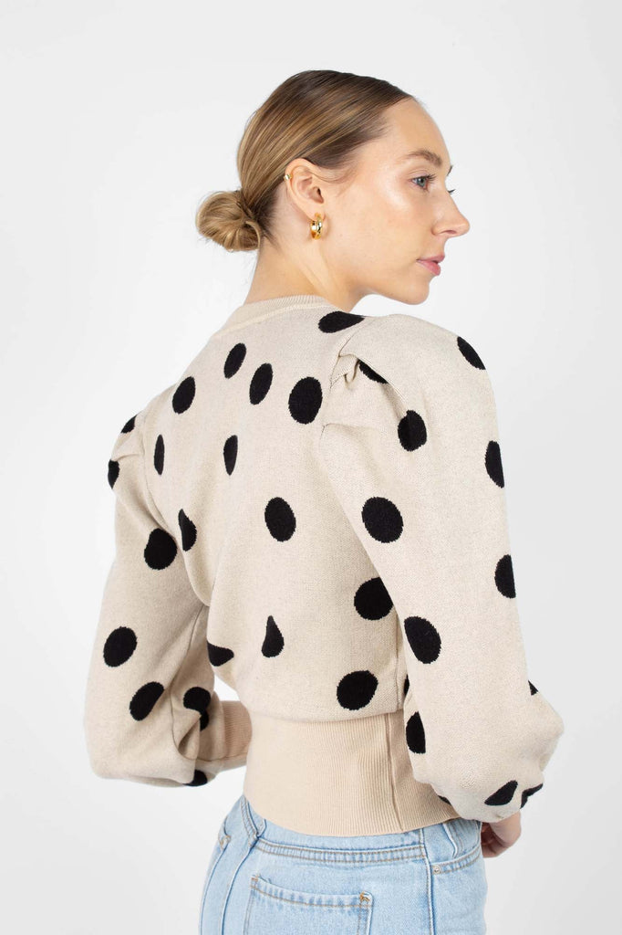 Beige and black polka dot puff sleeved jumper_3