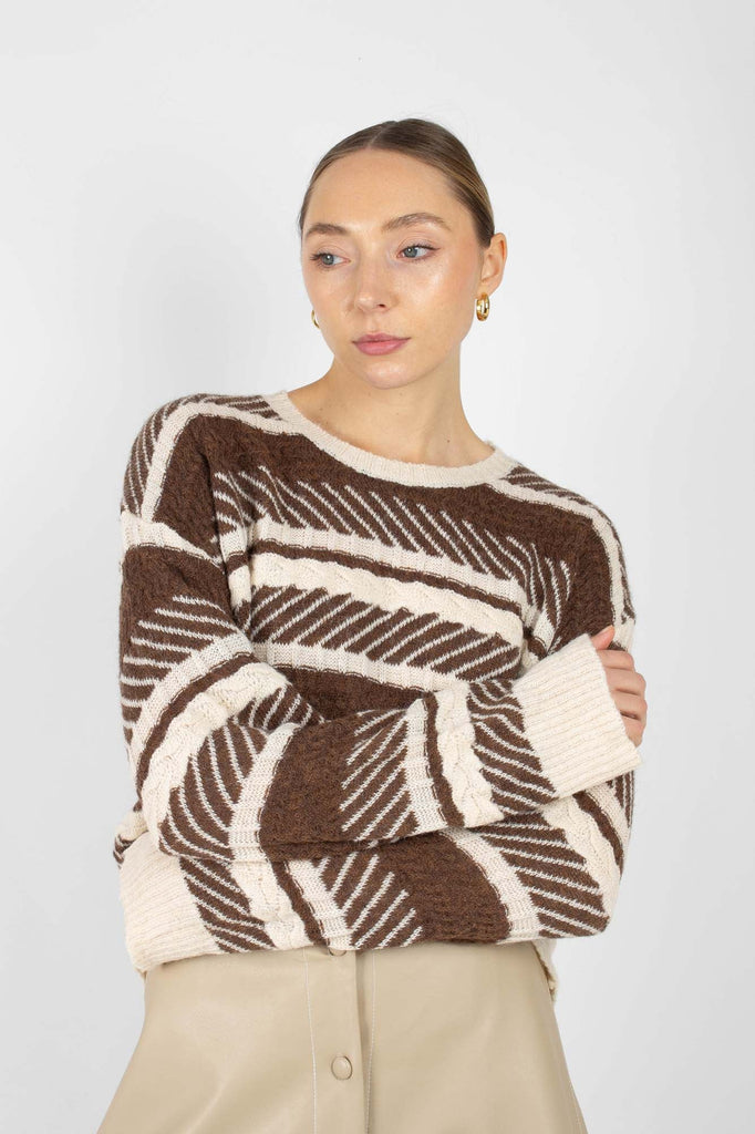 Brown multi patterned wool blend jumper_2
