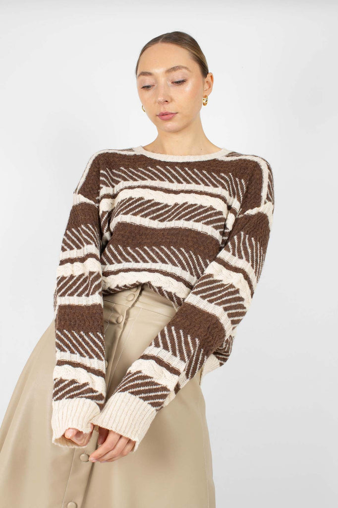 Brown multi patterned wool blend jumper_1