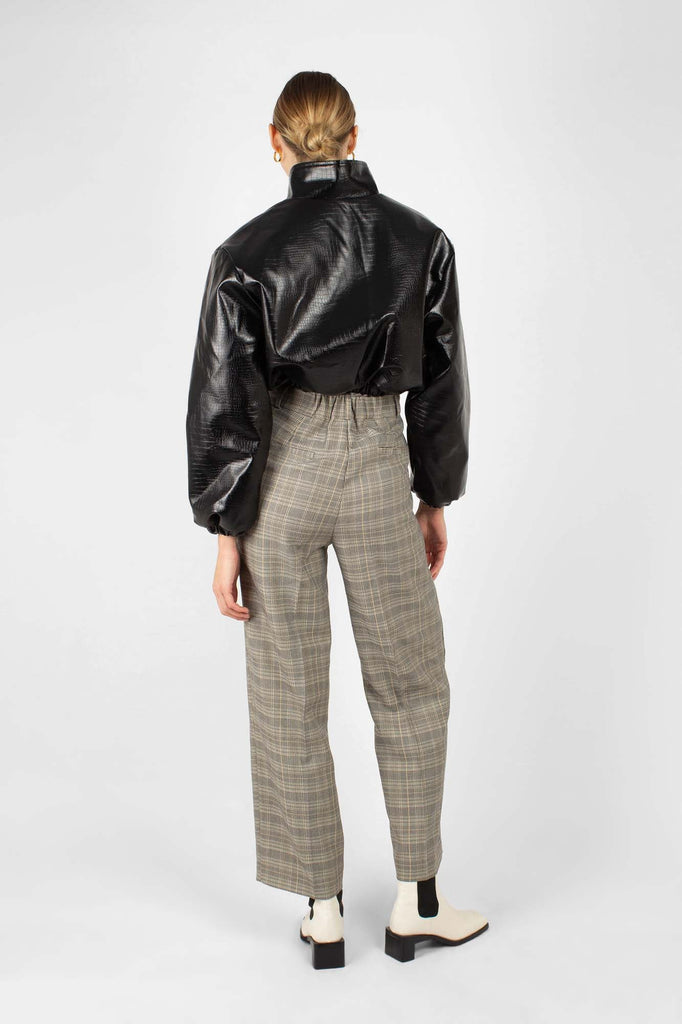 Grey checked high waisted loose fit trousers_6