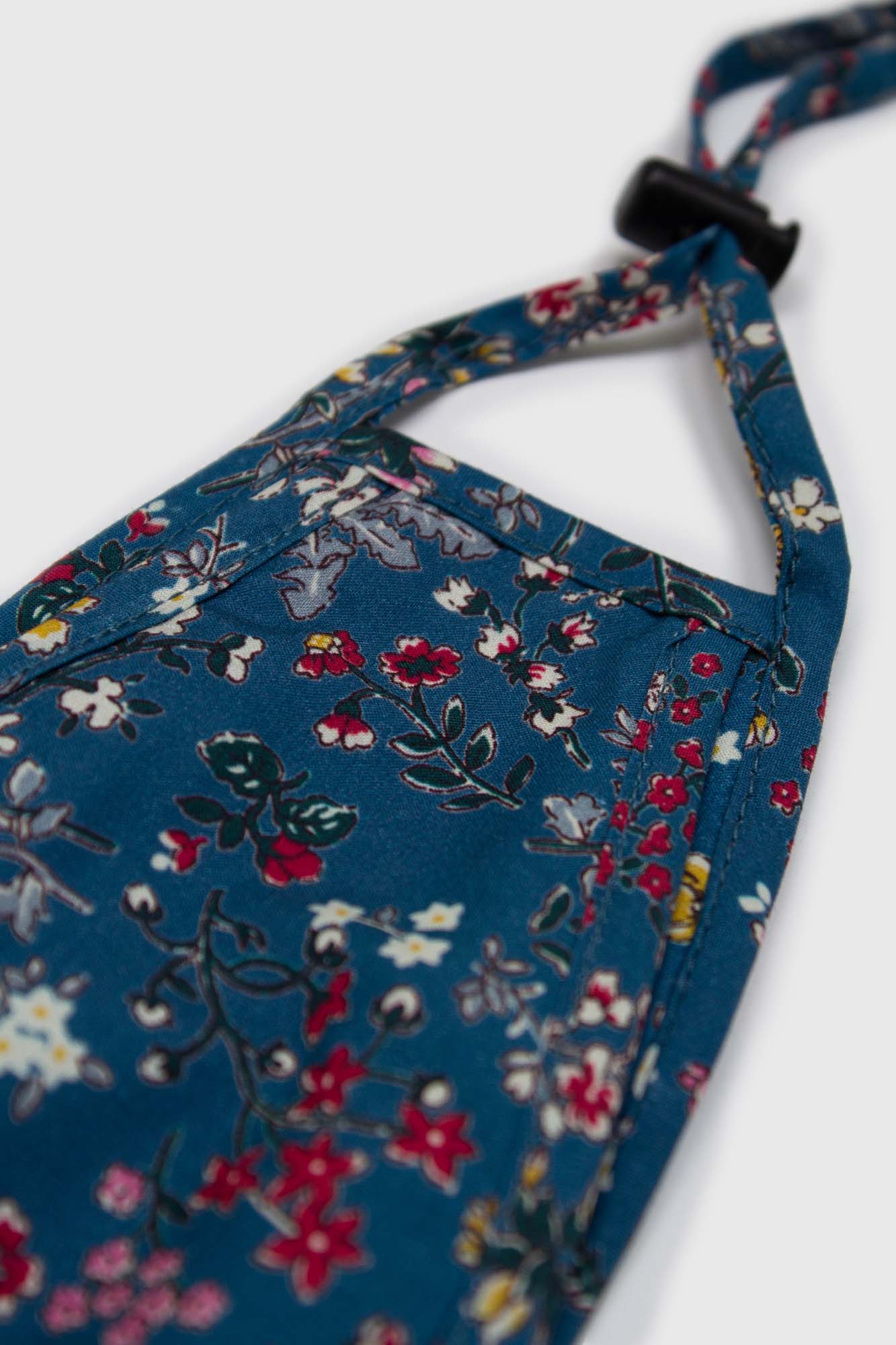 Blue and yellow multi floral pure cotton face mask_1
