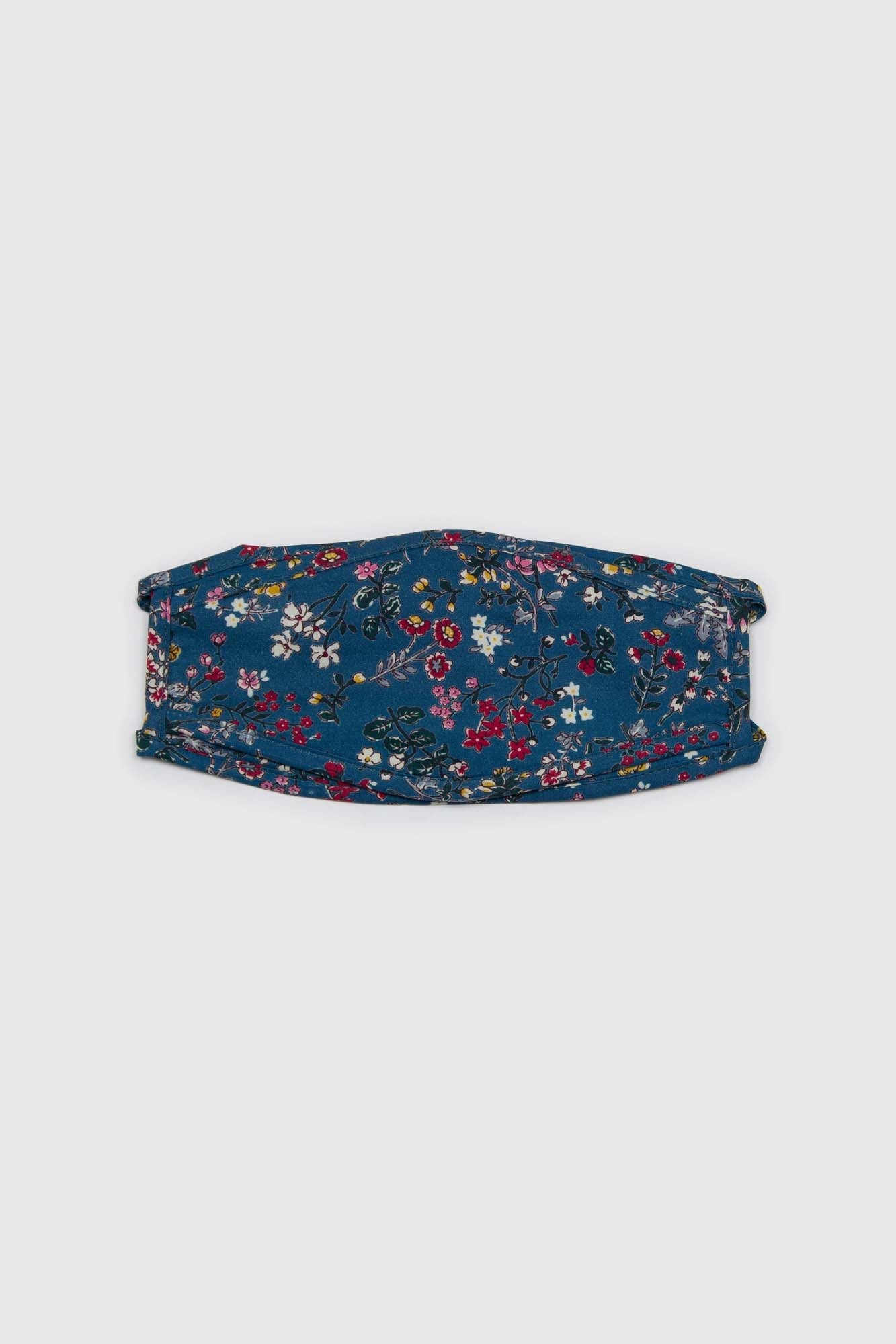 Blue and yellow multi floral pure cotton face mask_2