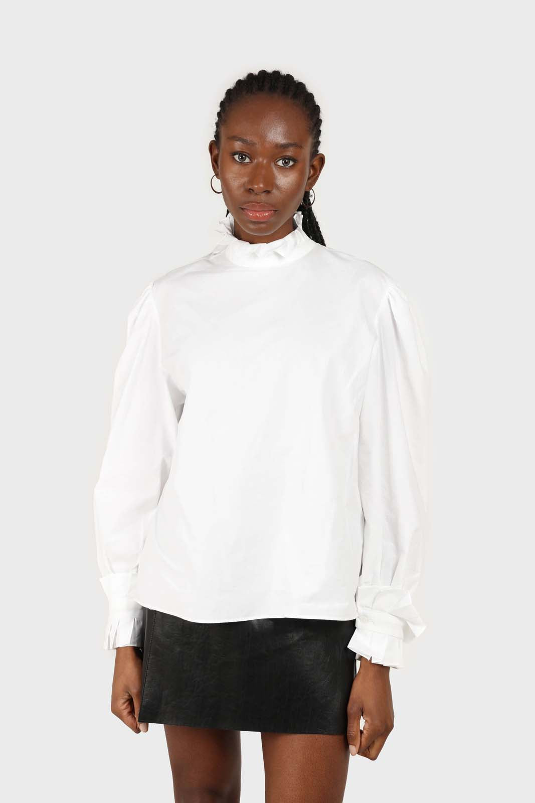 Ivory pleated trim loose fit cotton blouse_3