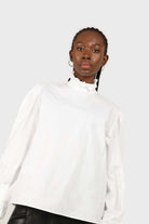 Ivory pleated trim loose fit cotton blouse_5