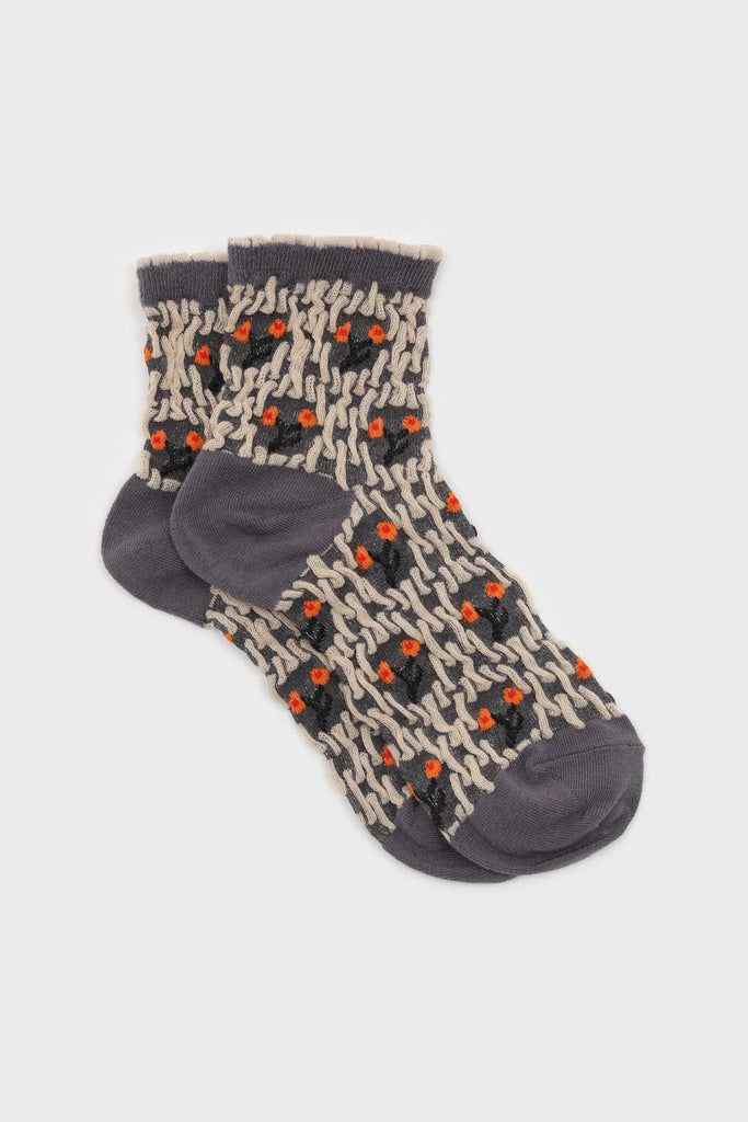 Grey and orange cherry textured socks_1