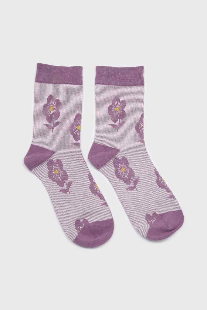 Lilac jacquard flower socks_4