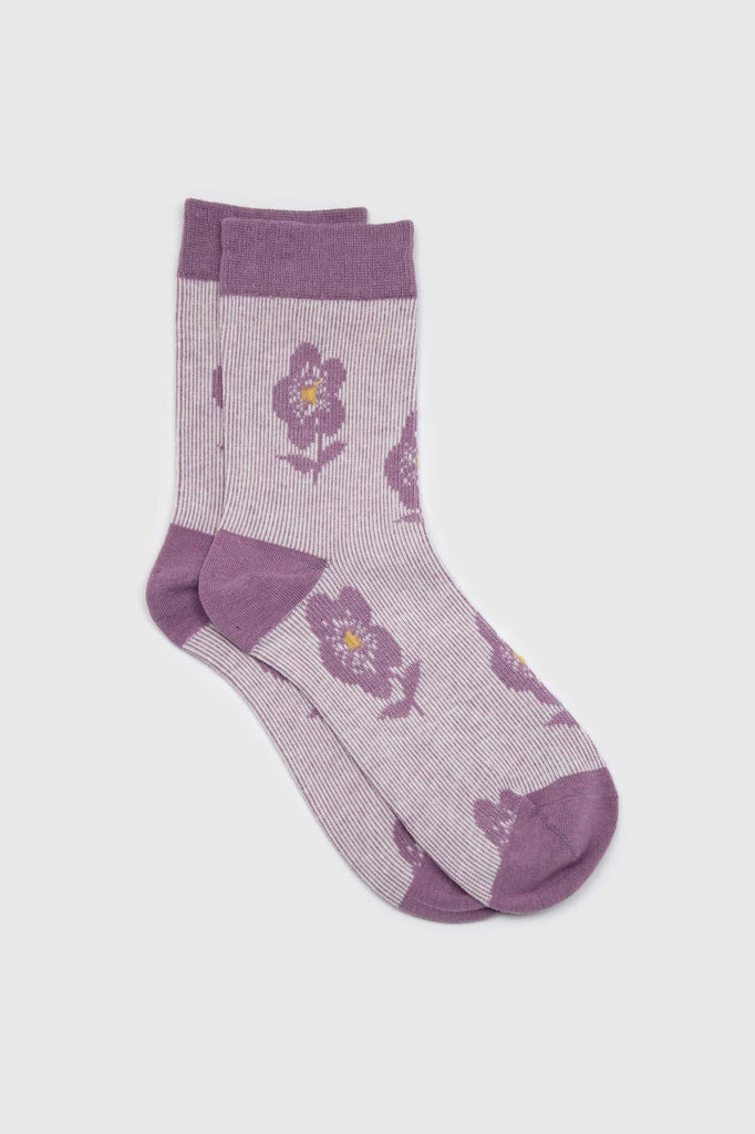Lilac jacquard flower socks_1