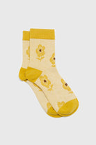 Yellow jacquard flower socks_1