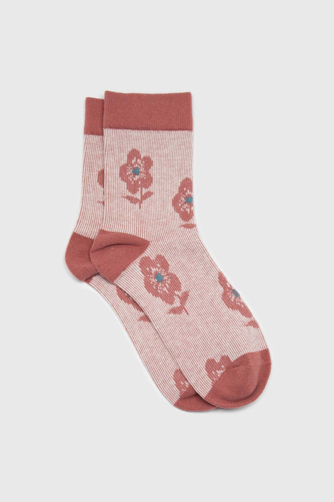 Pink jacquard flower socks_1