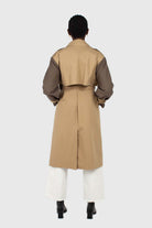 Beige and brown checked sleeve trench coat_3