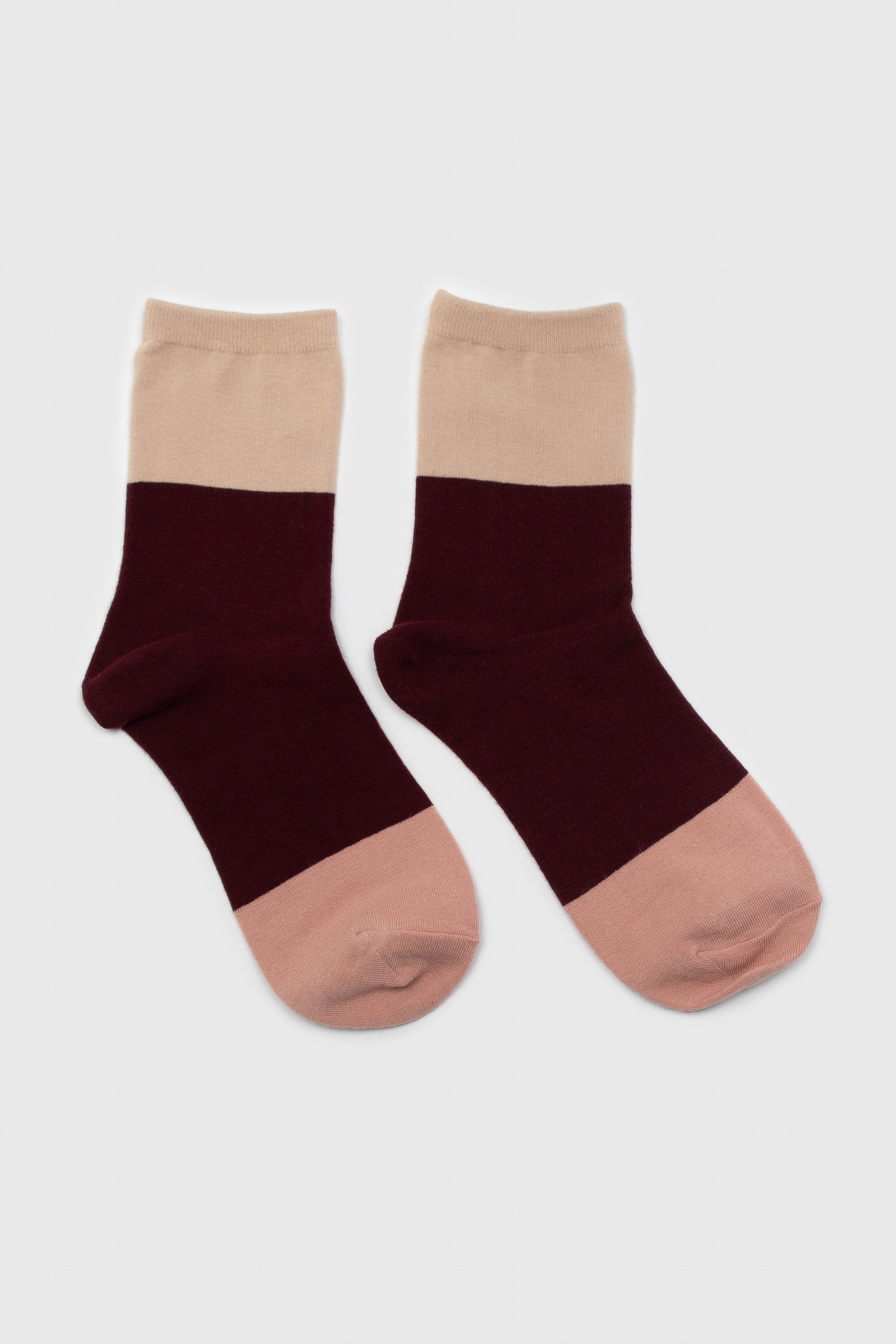 Burgundy and beige colorblock socks_4